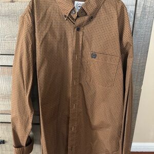 Cinch Western Shirt - Brown Geometric Pattern Boy’s Button-down